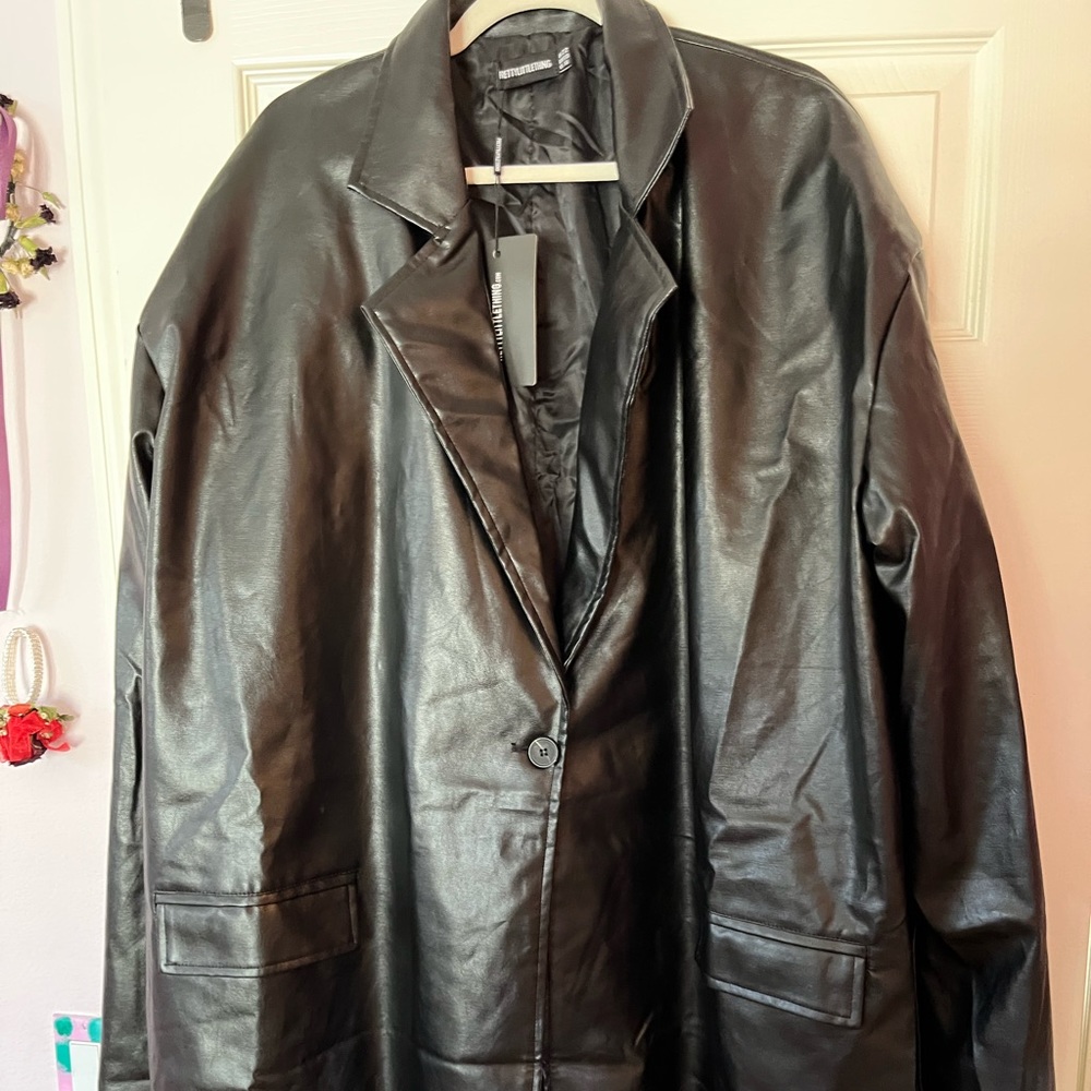 Oversized Black Faux Leather Jacket
